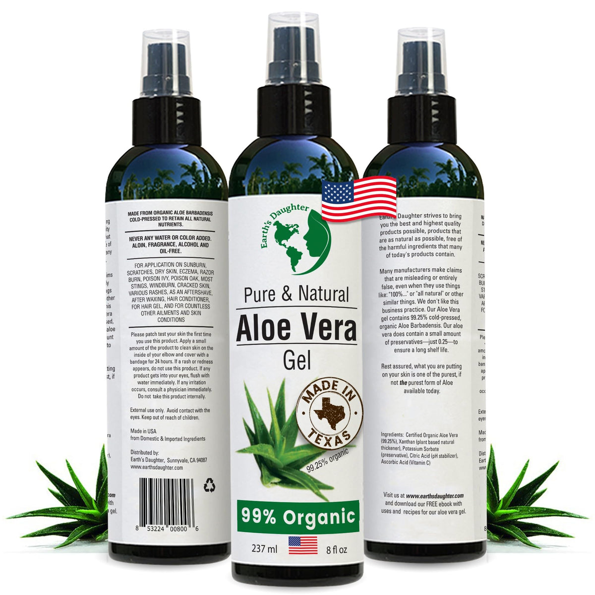 Earth's Daughter Aloe Vera Gel bottle for fast, natural skin hydration.