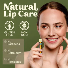 Applying Earth's Daughter citrus lip balm on lips with smooth coverage