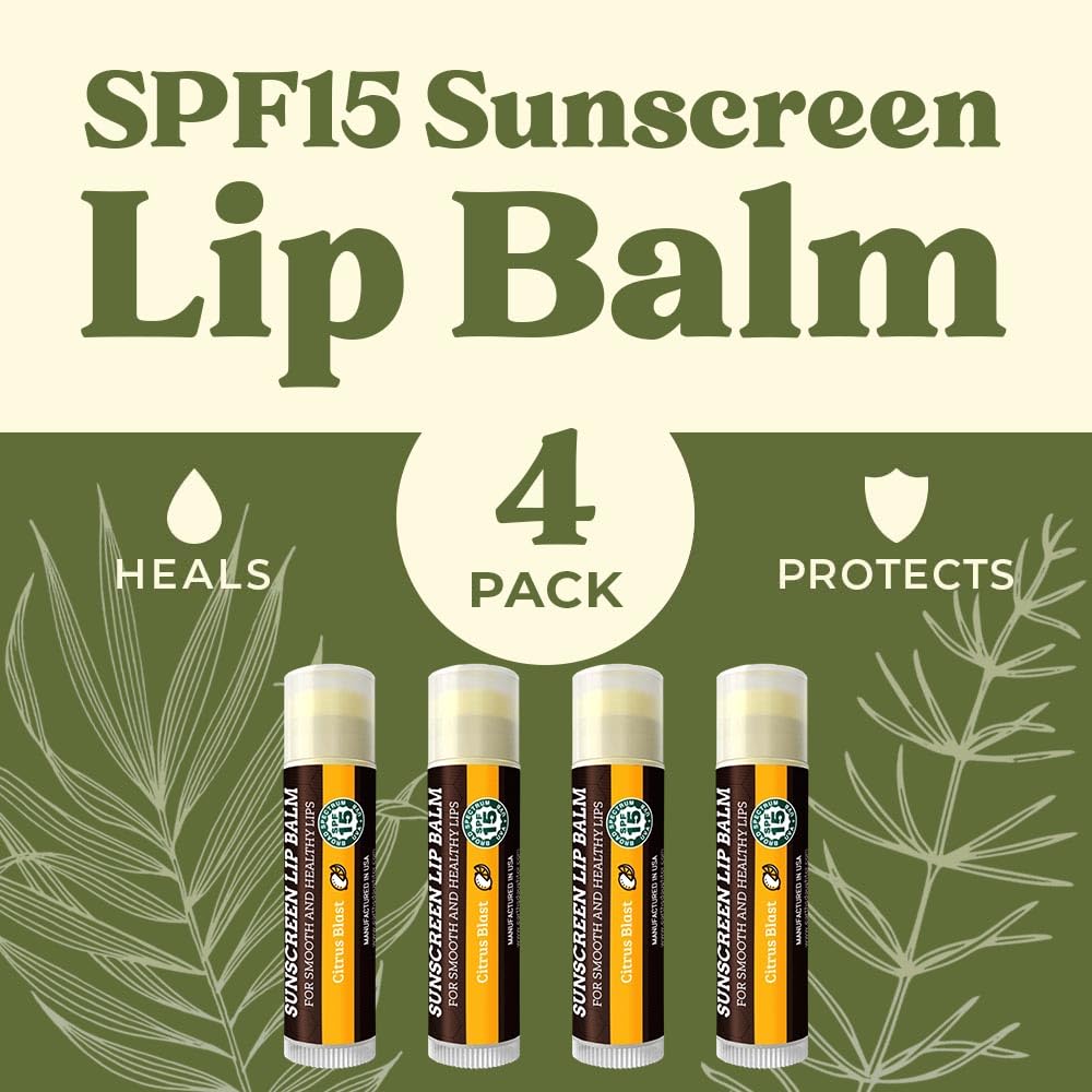 Close-up of Earth's Daughter citrus lip balm stick highlighting natural ingredients
