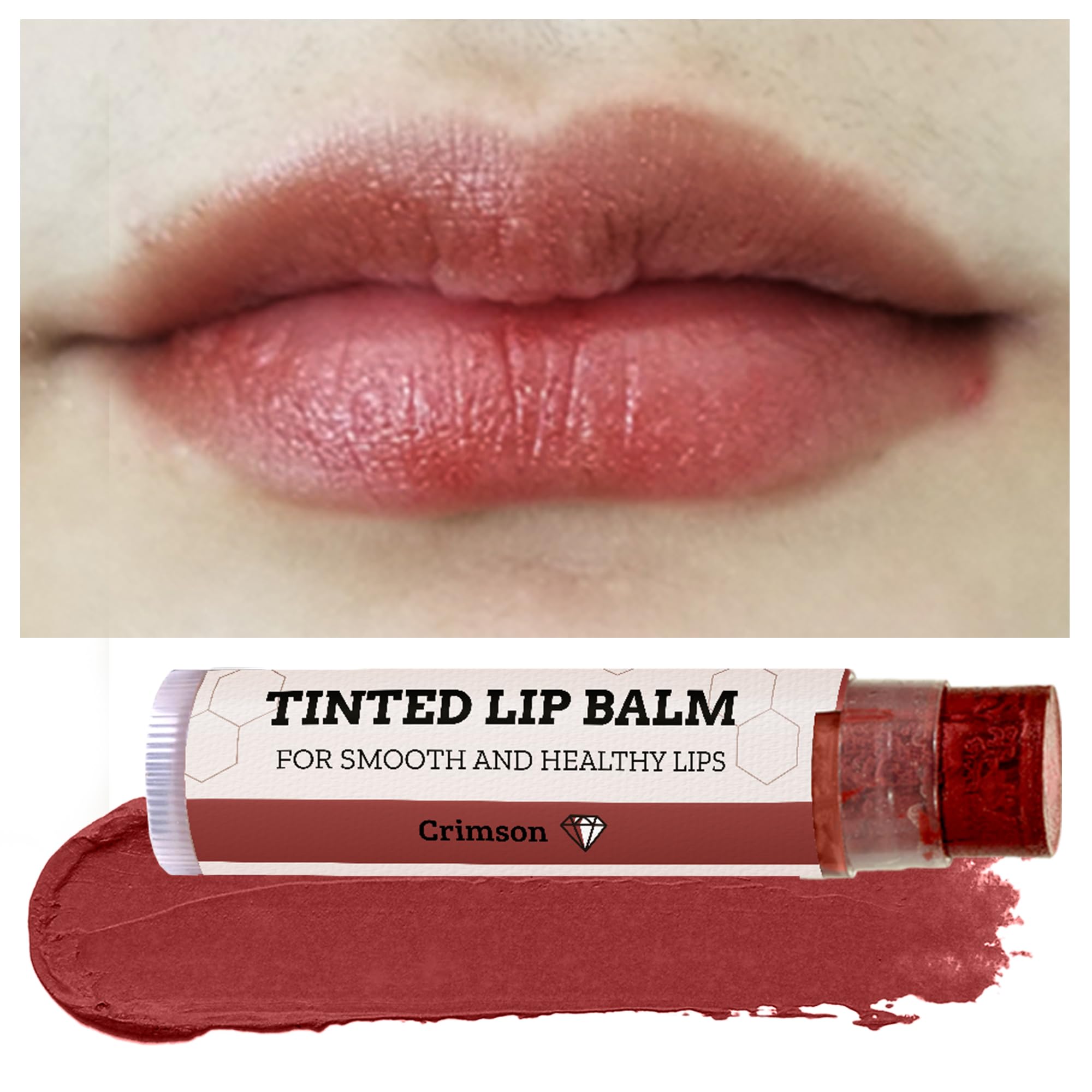 Applying Earth's Daughter Crimson tinted lip balm as a base for gloss