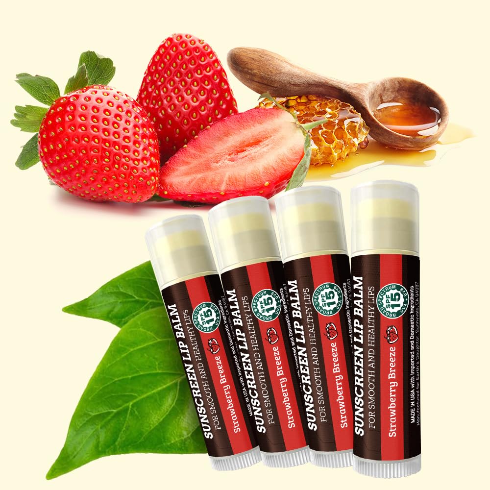 Earth's Daughter organic beeswax and coconut oil ingredient focus with glossy strawberry appeal
