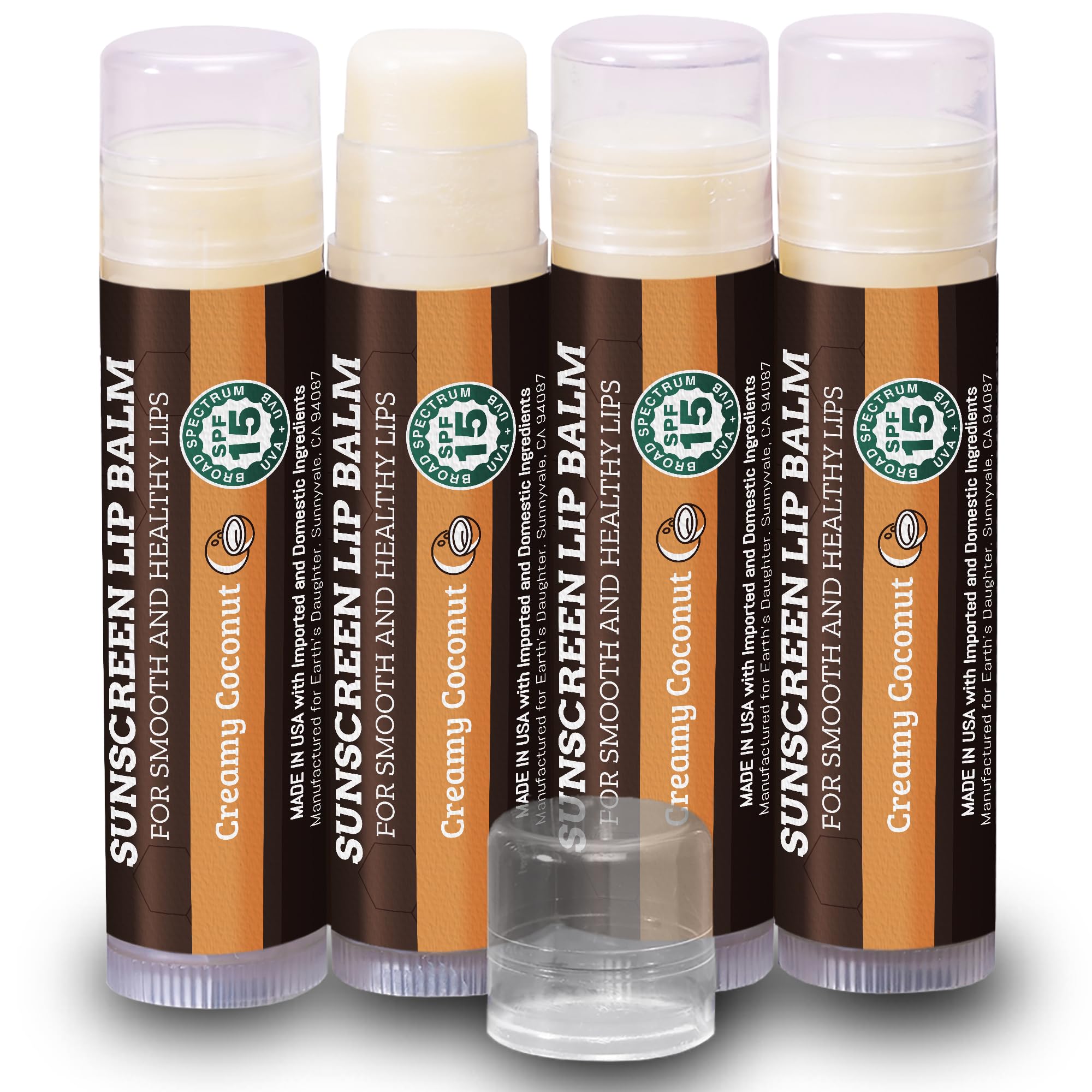 Earth's Daughter SPF Coconut Lip Balm 4-Pack packaging for family protection.