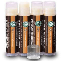 Earth's Daughter SPF Coconut Lip Balm 4-Pack packaging for family protection.
