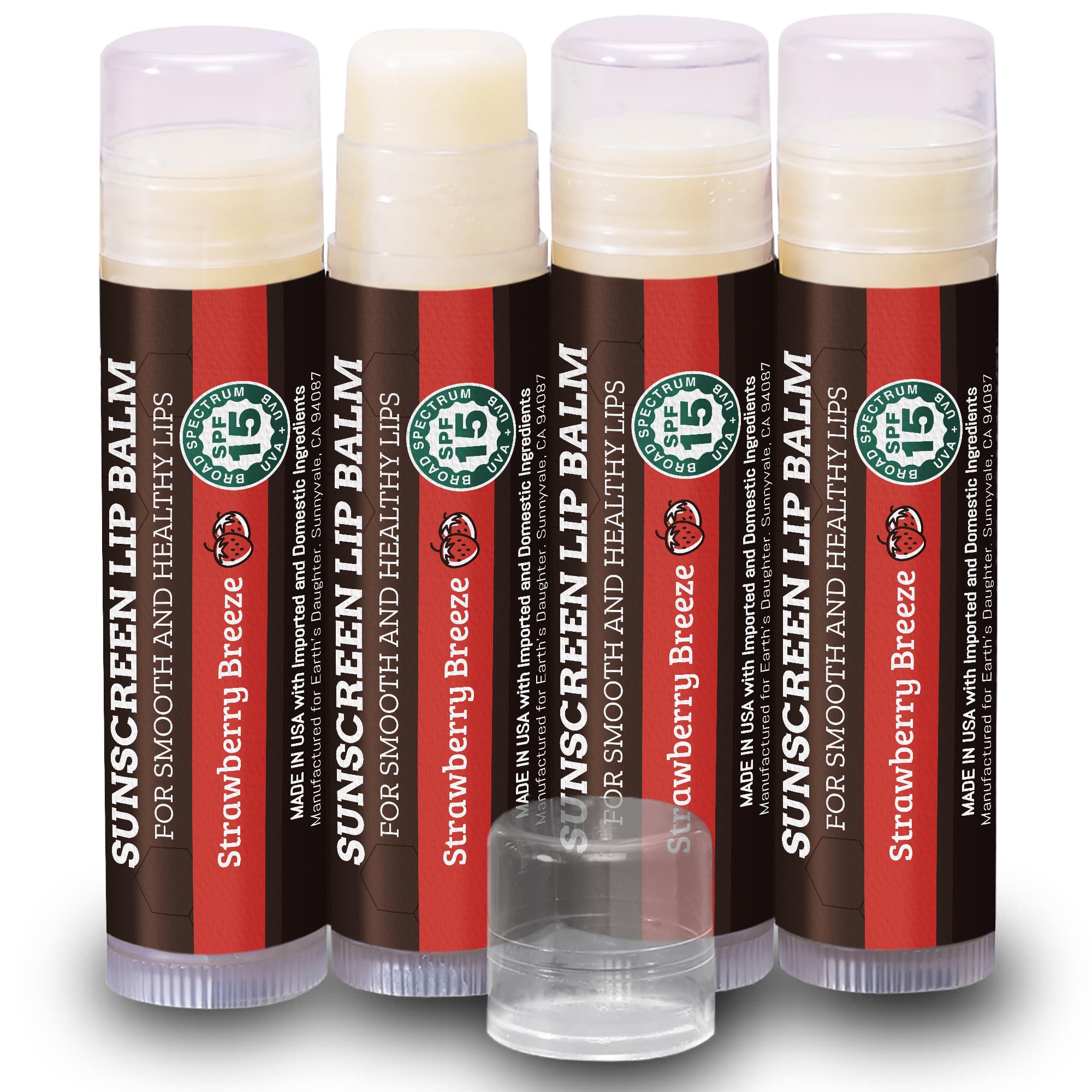 Earth's Daughter SPF lip balm 4-pack strawberry – vibrant tubes ready for daily sun protection