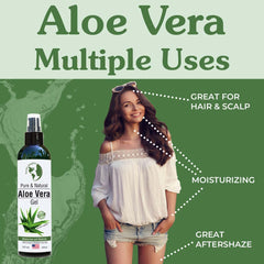 Texas-grown organic aloe leaves highlight pure, cold-pressed gel simplicity.