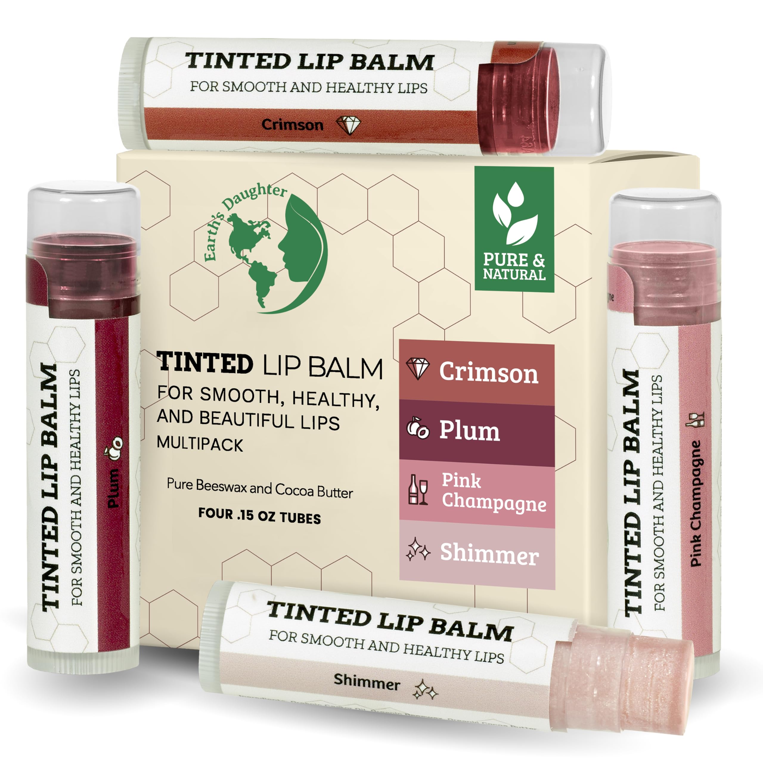 Earth's Daughter Tinted Lip Balm Shimmer for subtle color and hydration.