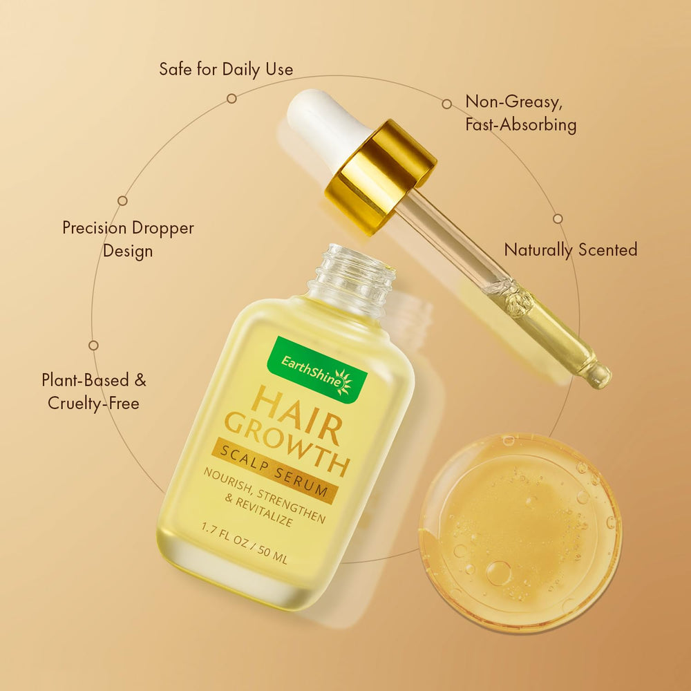 EarthShine non-greasy serum texture shown for easy daytime use.