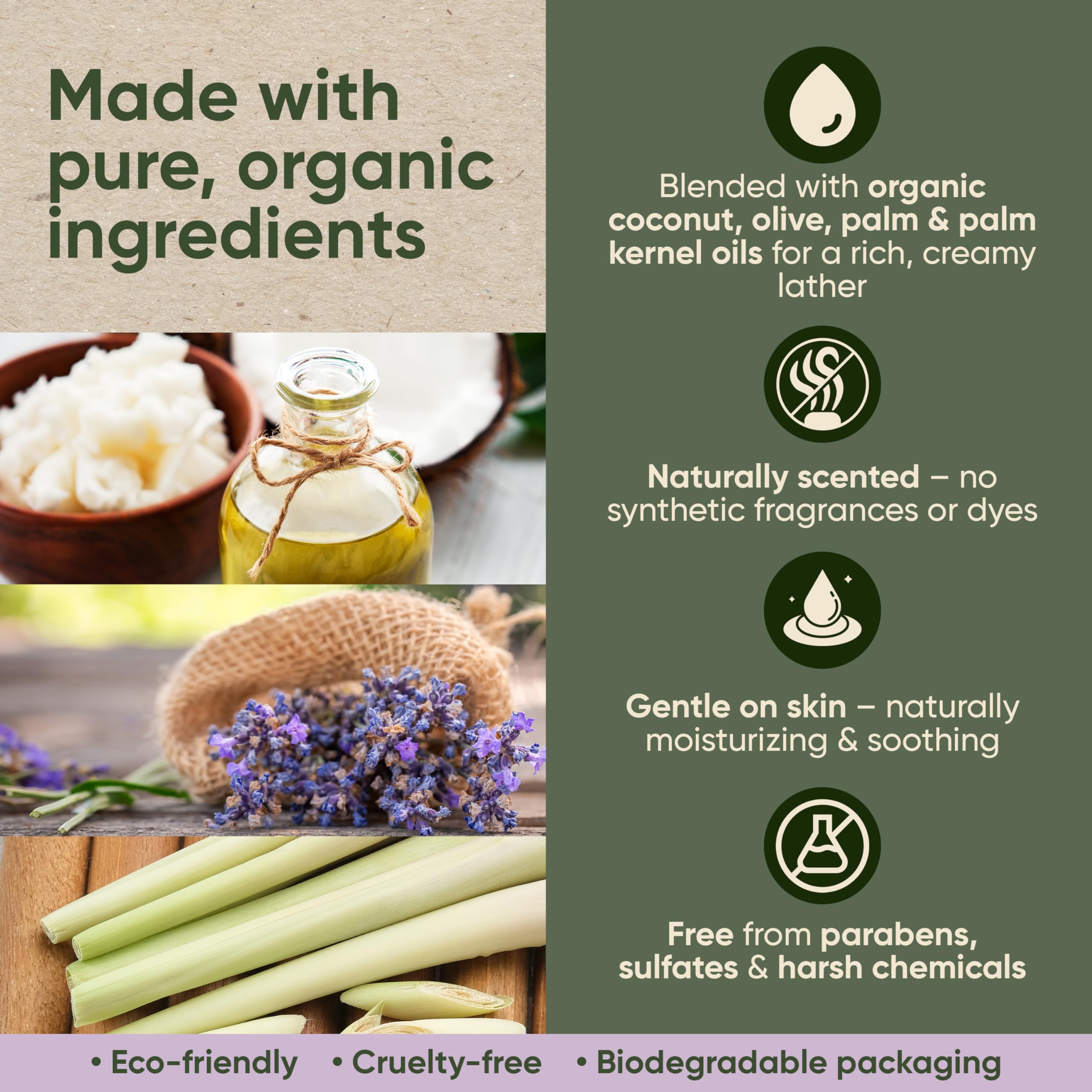 Earthy Essentials soap lather creates rich bubbles for daily use.