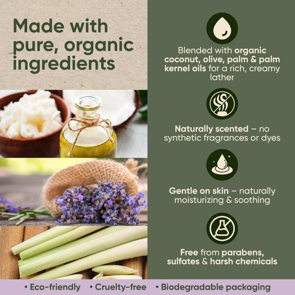 Earthy Essentials soap lather creates rich bubbles for daily use.