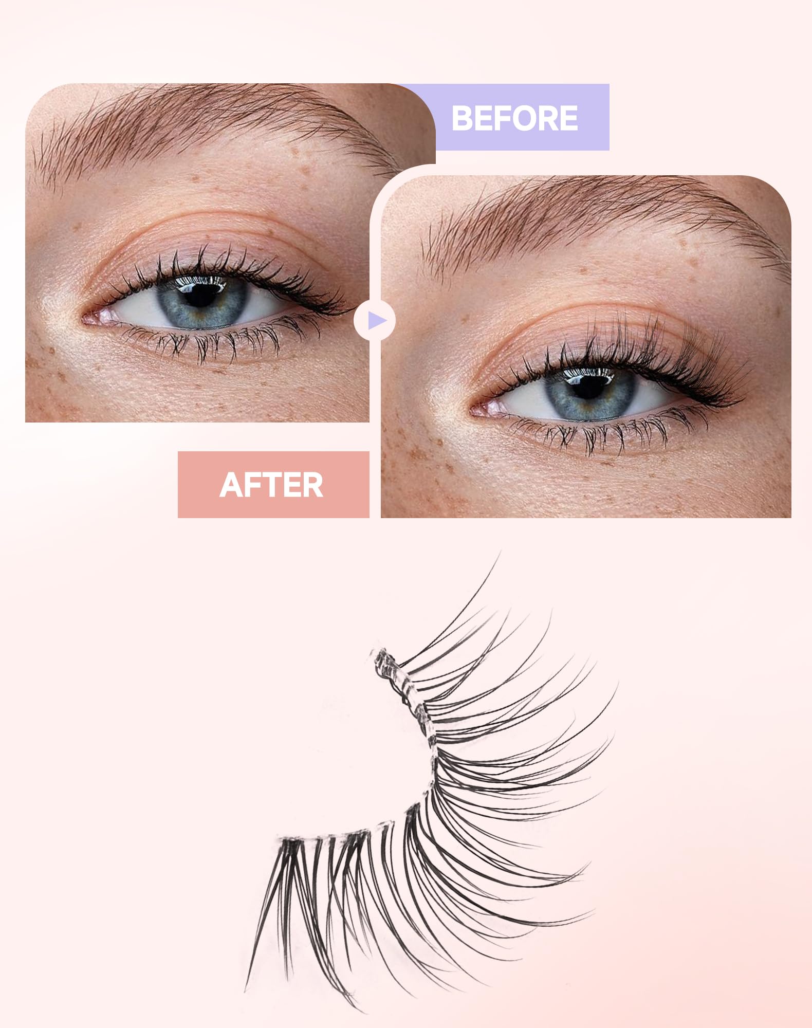 Easeful Half Lashes matte fibers deliver natural, non-shiny finish.