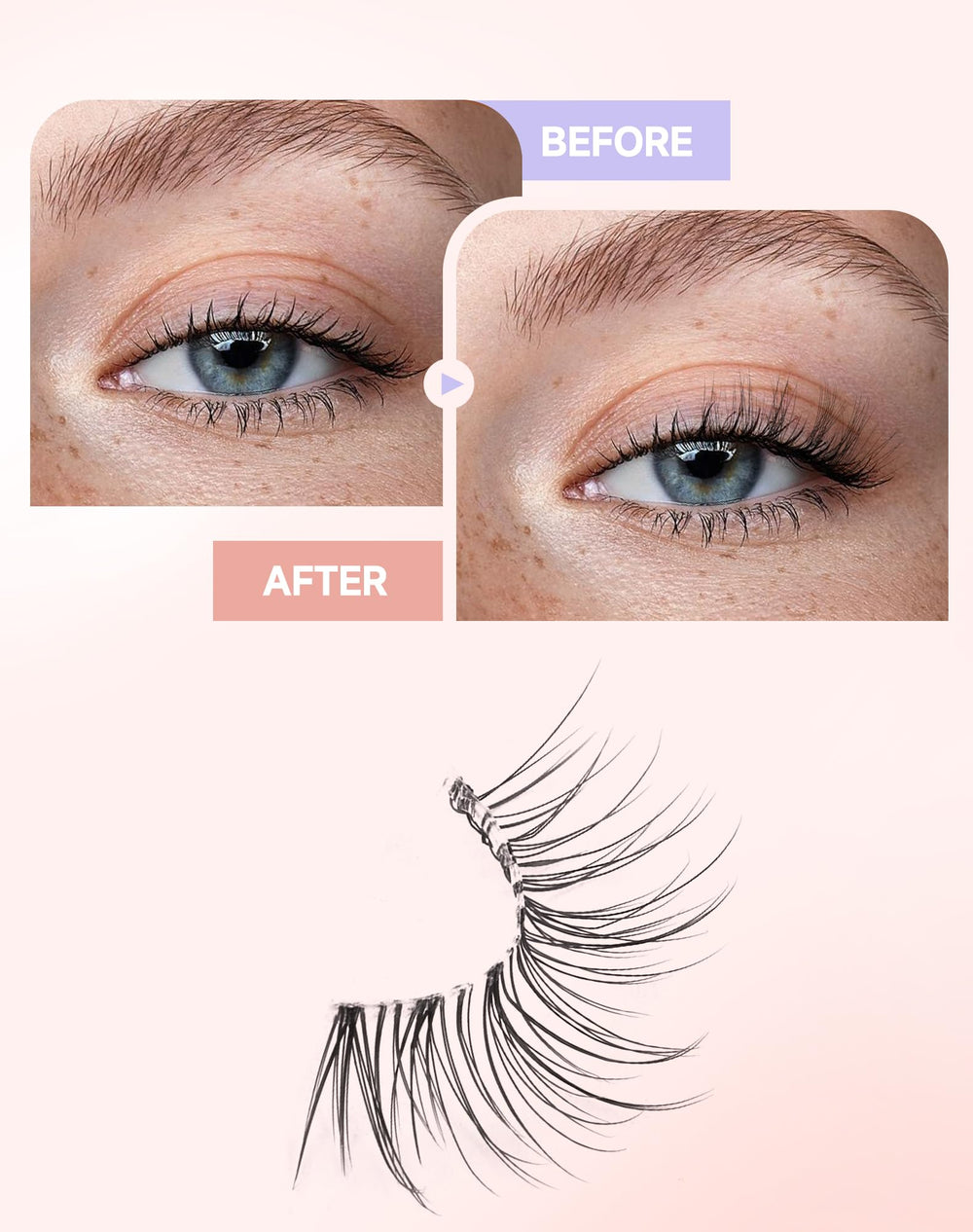 Easeful Half Lashes matte fibers deliver natural, non-shiny finish.
