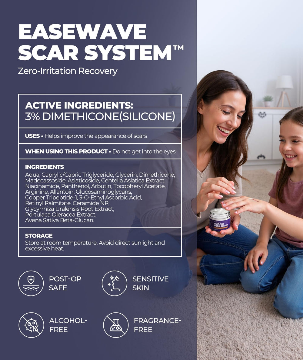 EASEWAVE old scar improvement suggests fading color and smoothing texture.