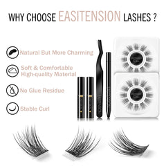 EASITENSION 12mm cluster lashes close-up for customizable volume.