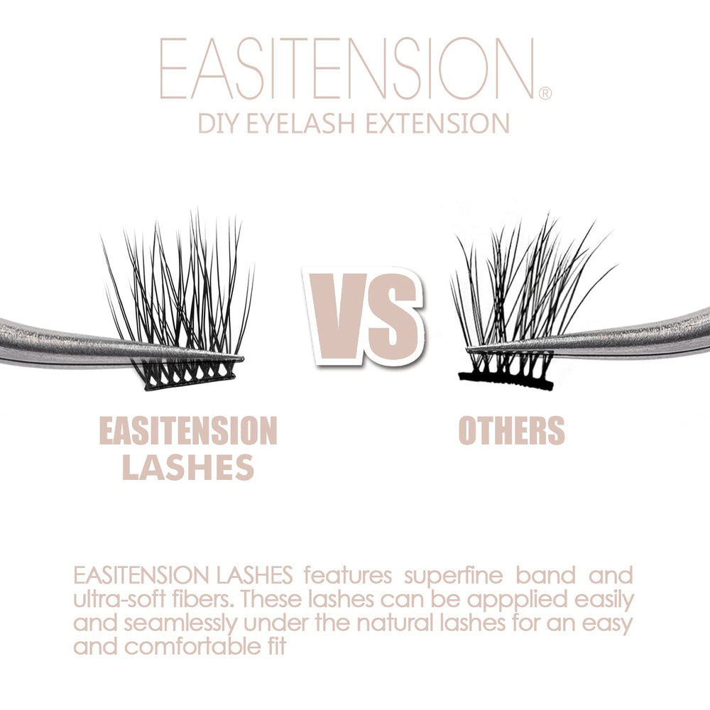EASITENSION easy-to-apply clusters support quick at-home lash styling.
