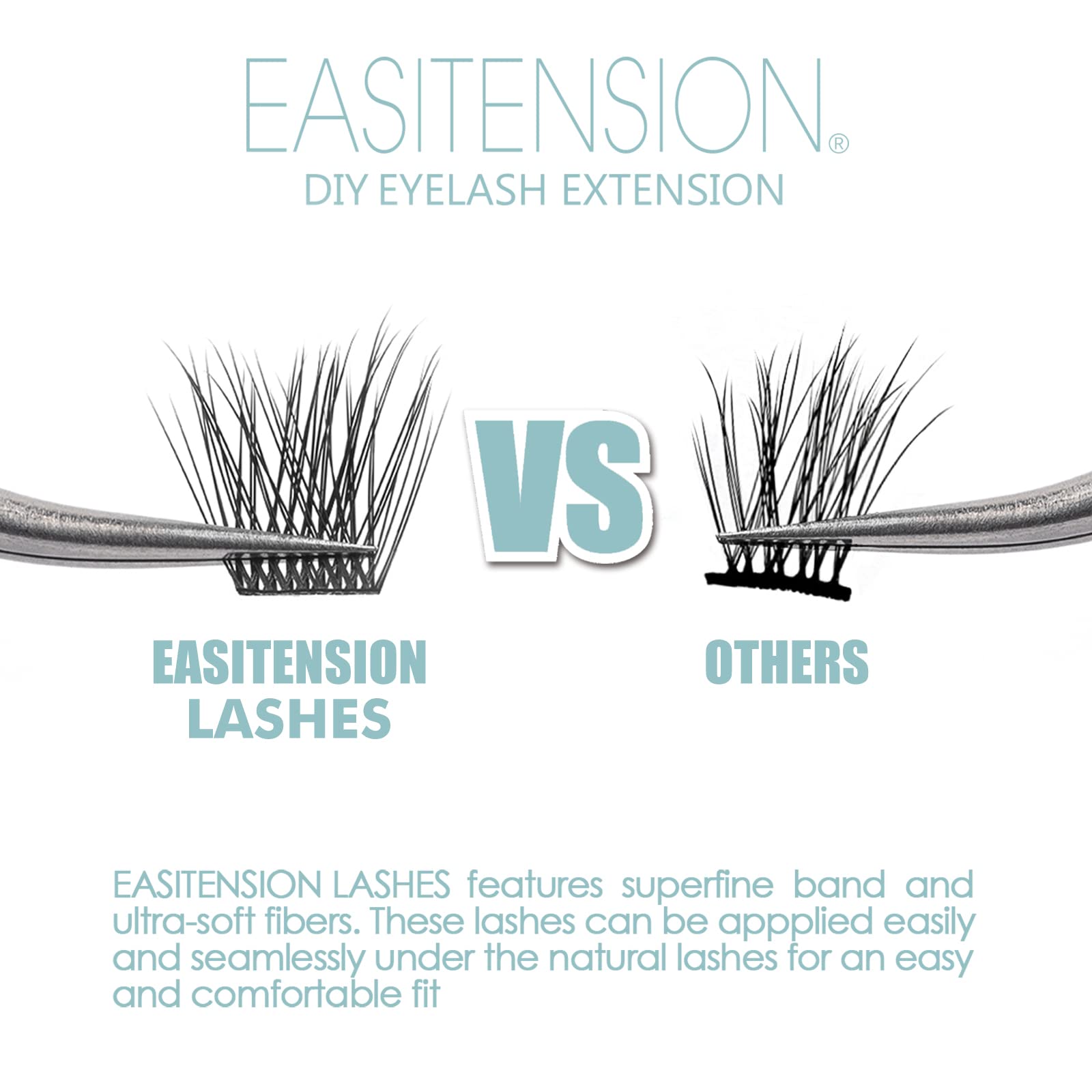 EASITENSION volume lashes pack closeup showing soft synthetic fibers for comfortable wear