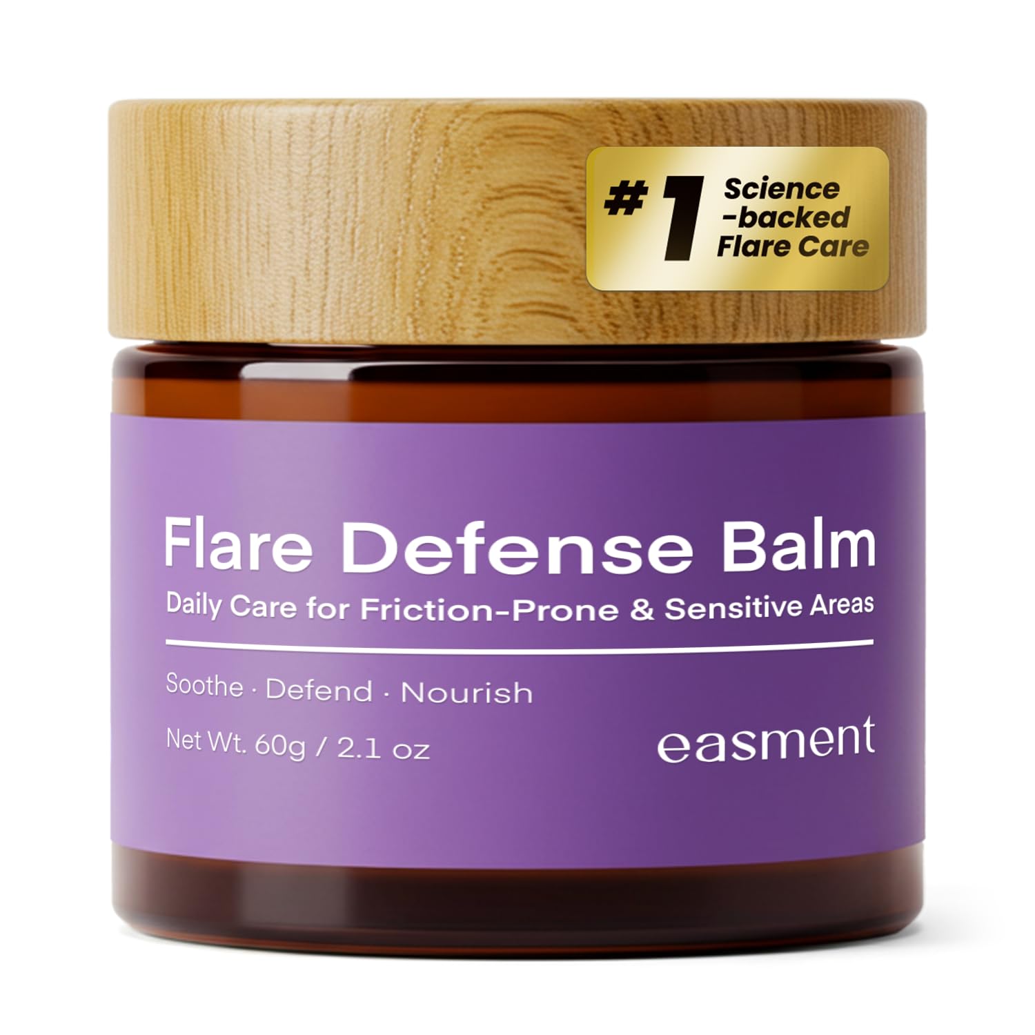 Easment Flare Defense Balm jar closeup showing soothing texture.