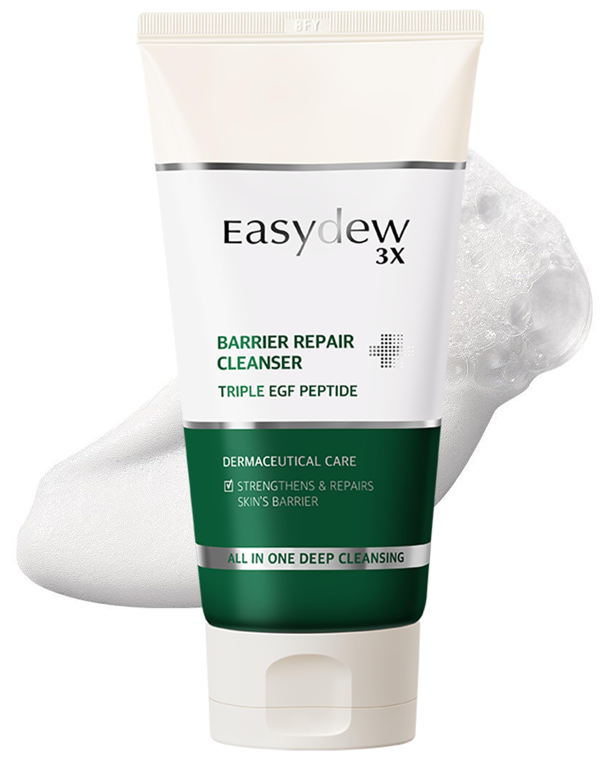 EASYDEW Barrier Repair Cleanser bottle showing hydrating, deep pore cleansing action