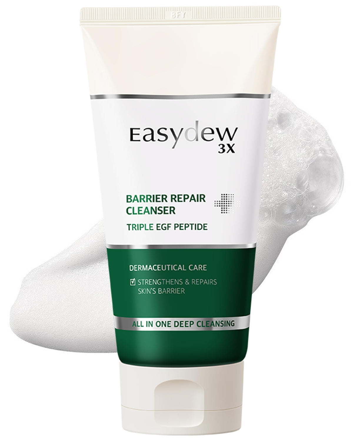 EASYDEW Barrier Repair Cleanser bottle showing hydrating, deep pore cleansing action
