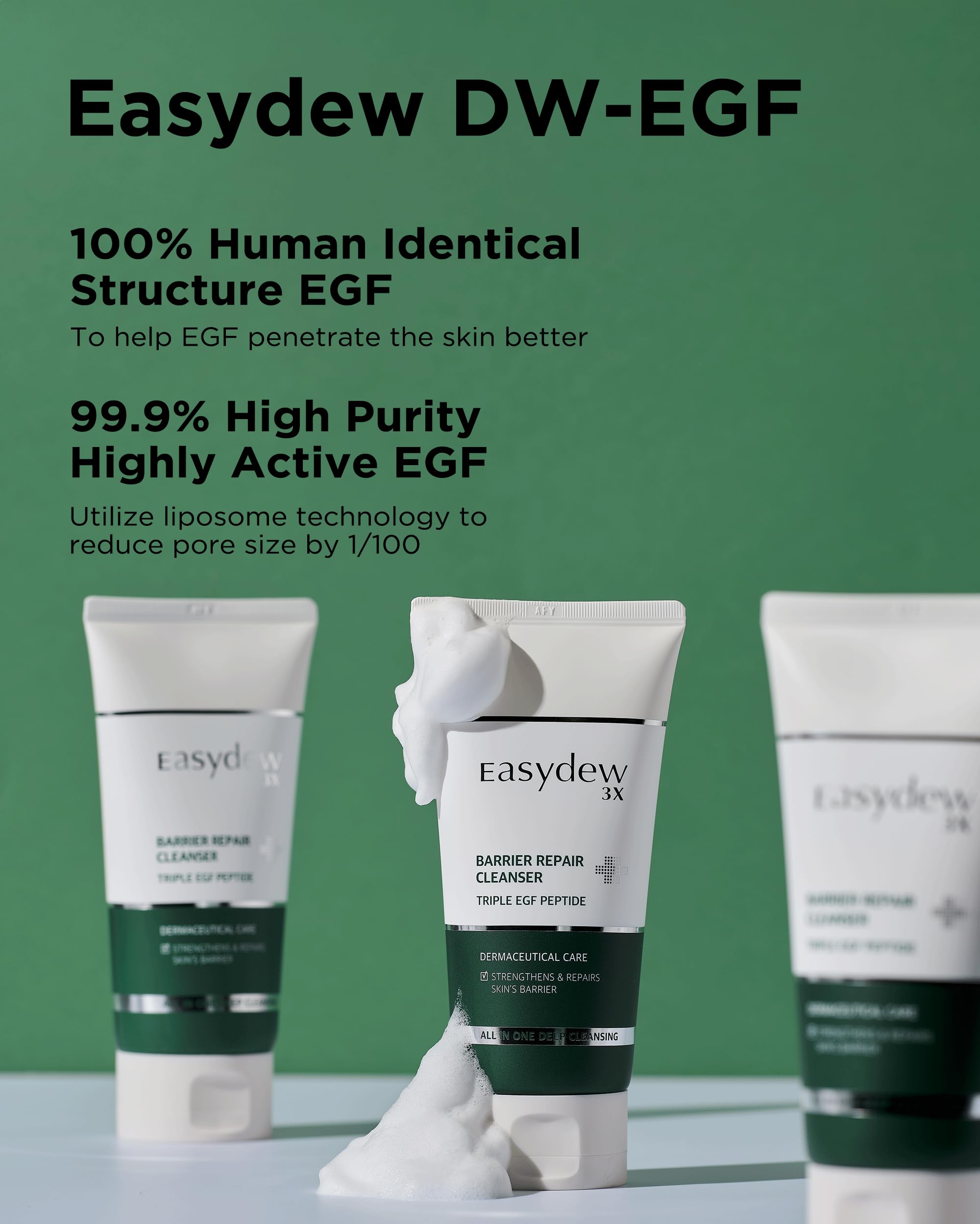 Key ingredients like hyaluronic acid and niacinamide depicted for EASYDEW cleanser