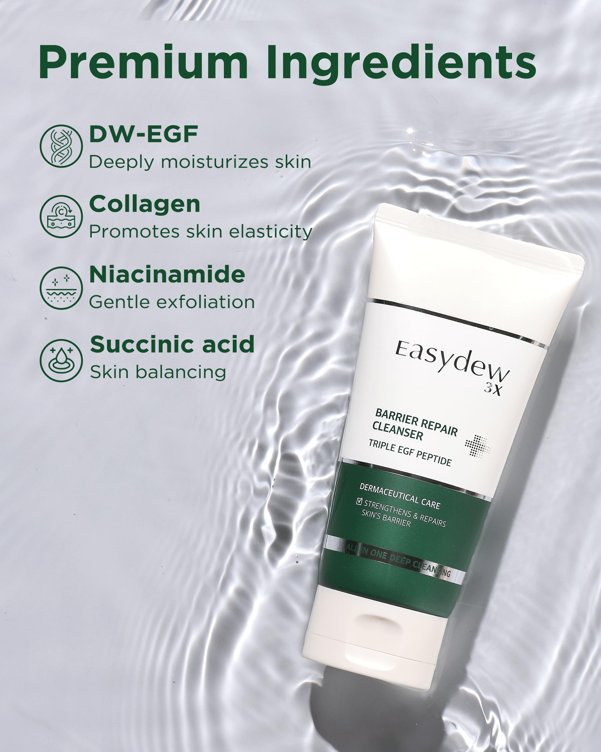 EASYDEW Barrier Repair Cleanser packaging highlights DW-EGF and barrier support