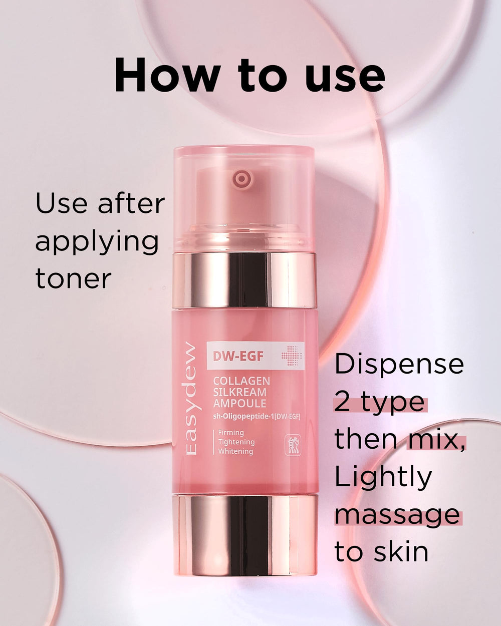 Easydew DW-EGF Silkream facial serum application for day and night use.