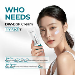 Applying EASYDEW DW-EGF Cream to the cheek demonstrates a smooth, non-greasy finish
