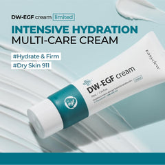EASYDEW DW-EGF Cream jar close-up shows rich texture with fast absorption