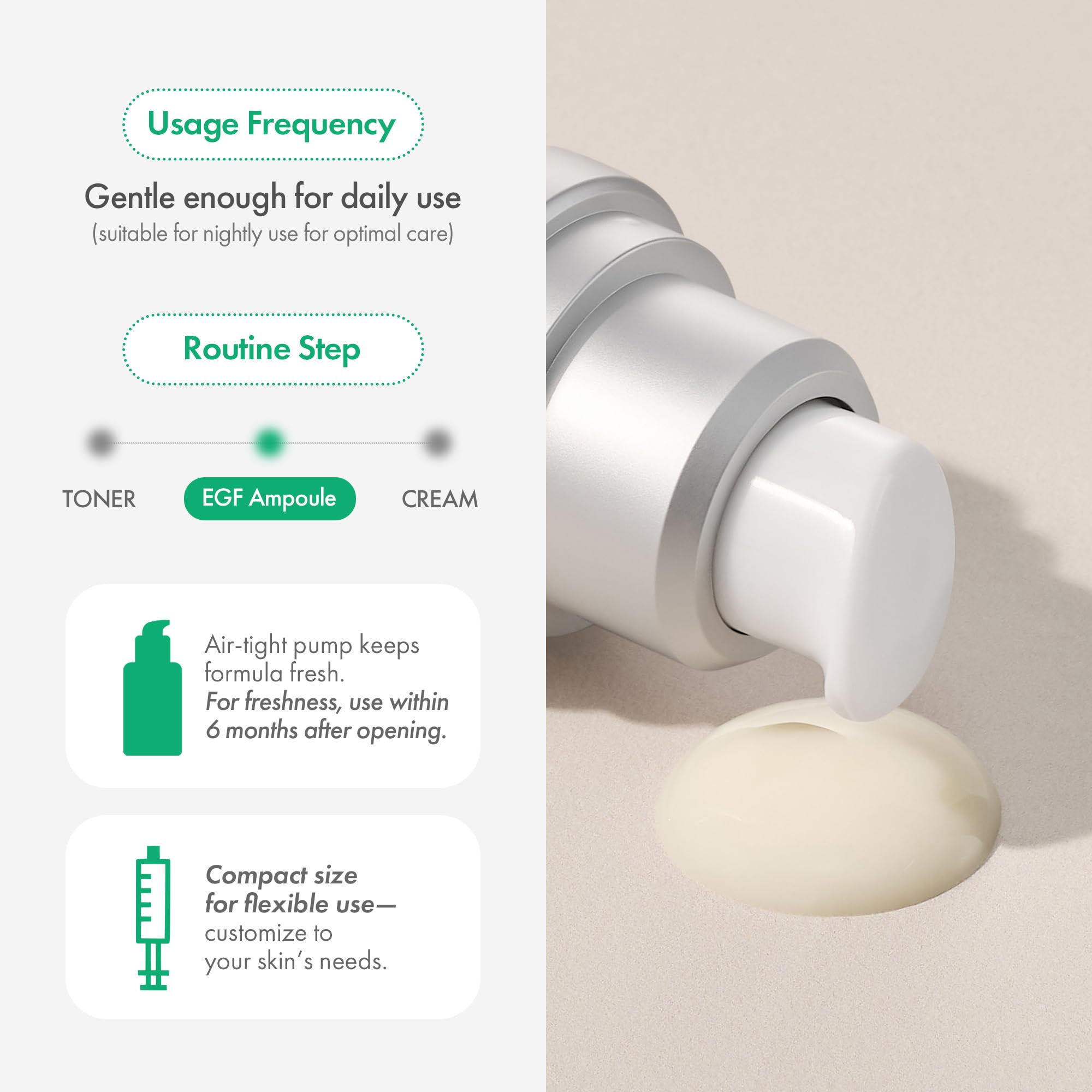 Applied ampoule texture shown for smooth, even layering in skincare routine.