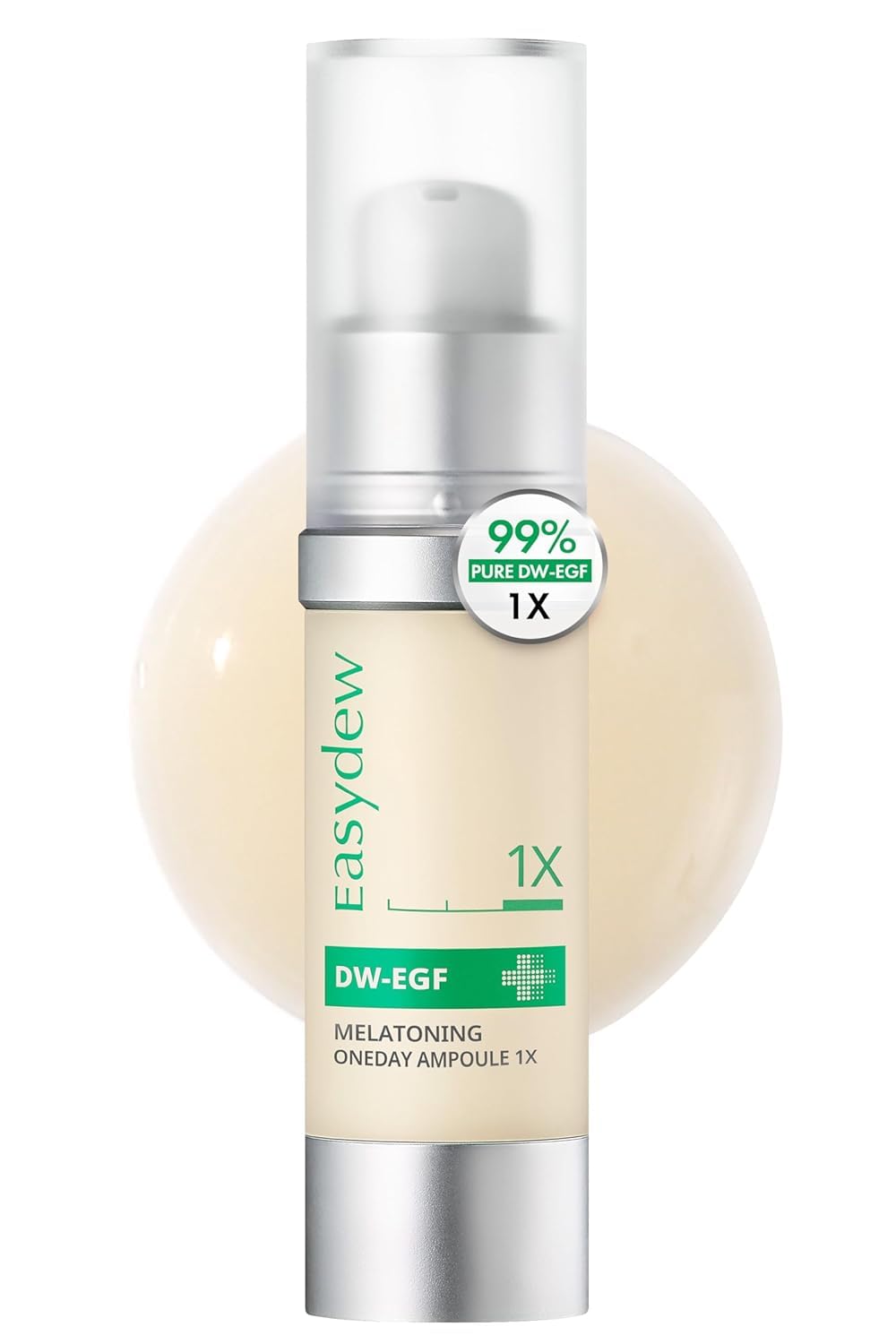 EASYDEW DW-EGF Melatoning Ampoule bottle shown for hydration and brightening skin.