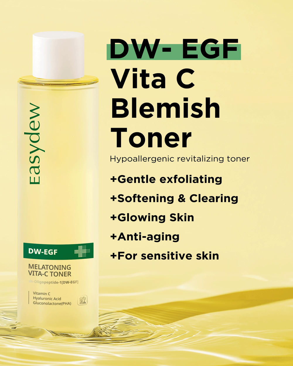 EASYDEW toner hands application demonstrates even distribution and gentle exfoliation