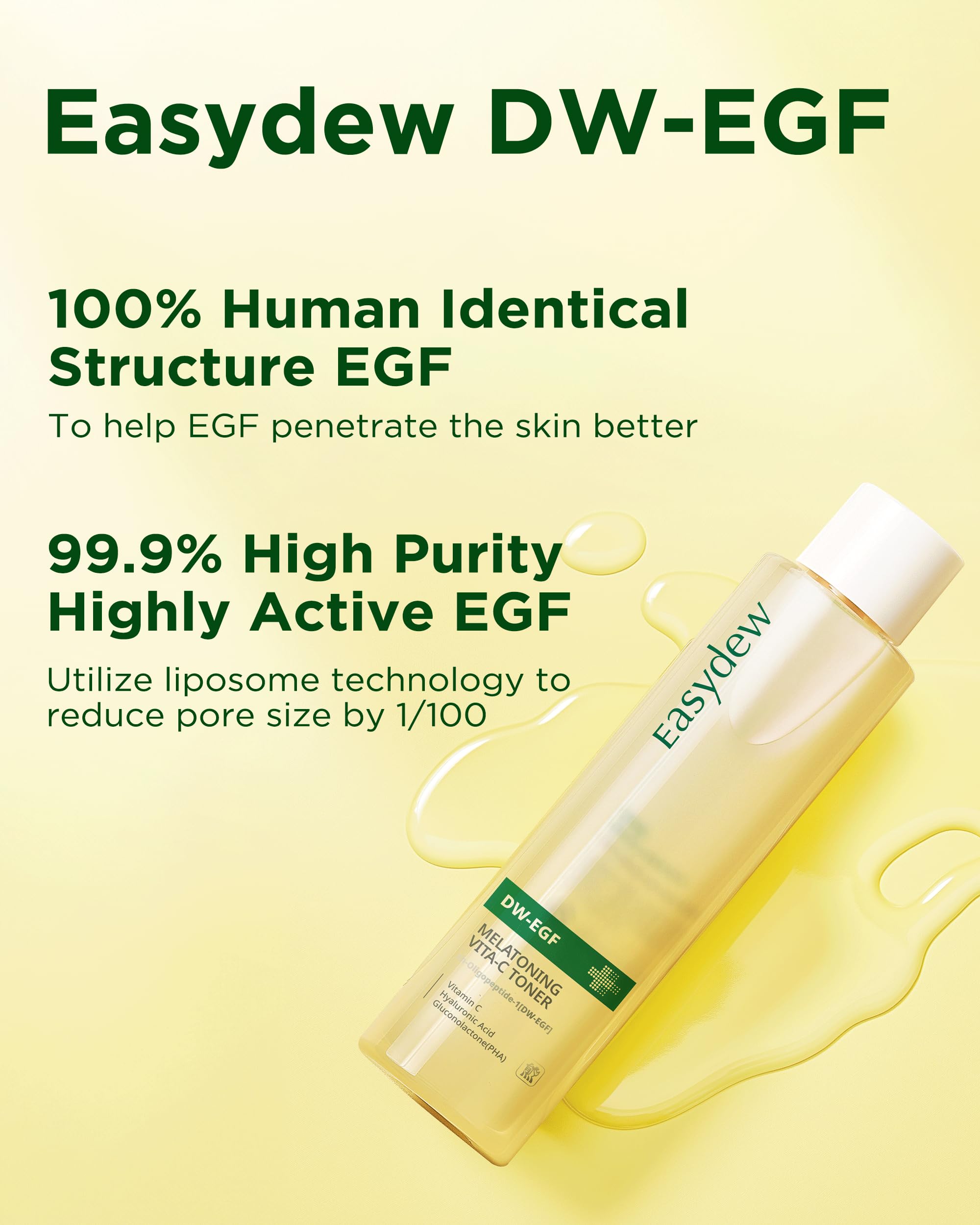 EASYDEW toner's packaging and ingredients emphasize glutathione and vitamin C