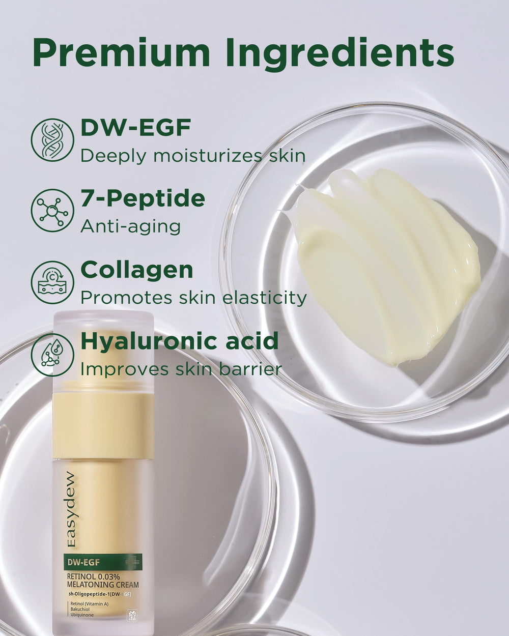EASYDEW DW-EGF packaging pictured beside nightstand for a simple routine