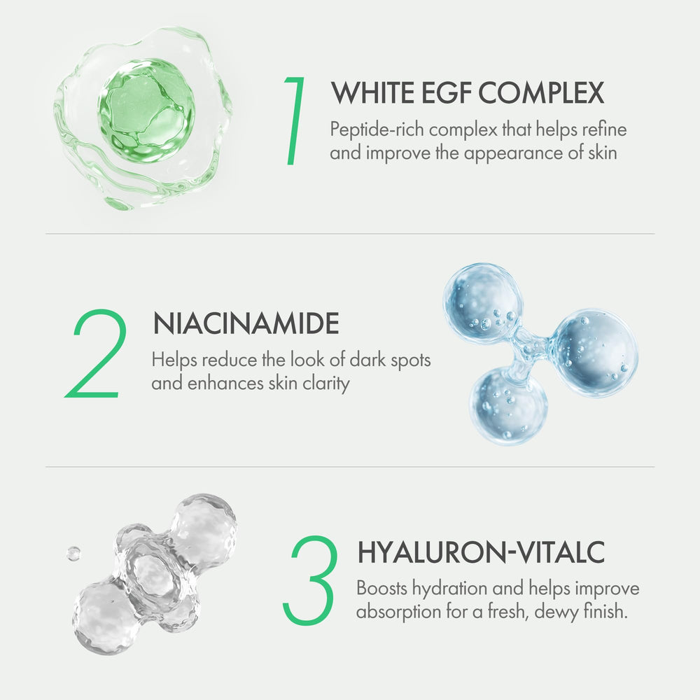 EASYDEW Mela B Cushion highlights Niacinamide and EGF for skin-plumping feel.