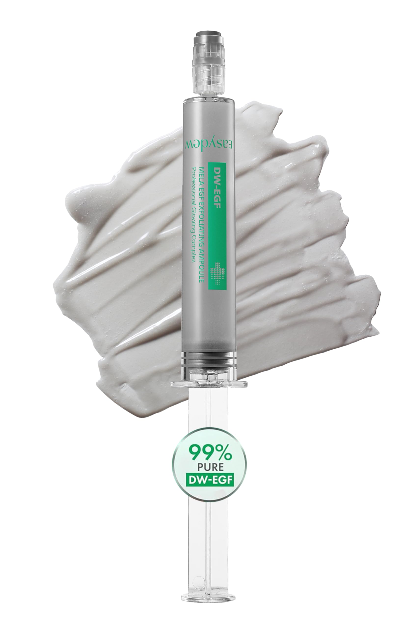 Easydew Mela EGF exfoliating ampoule pump for precise application and refreshed skin.