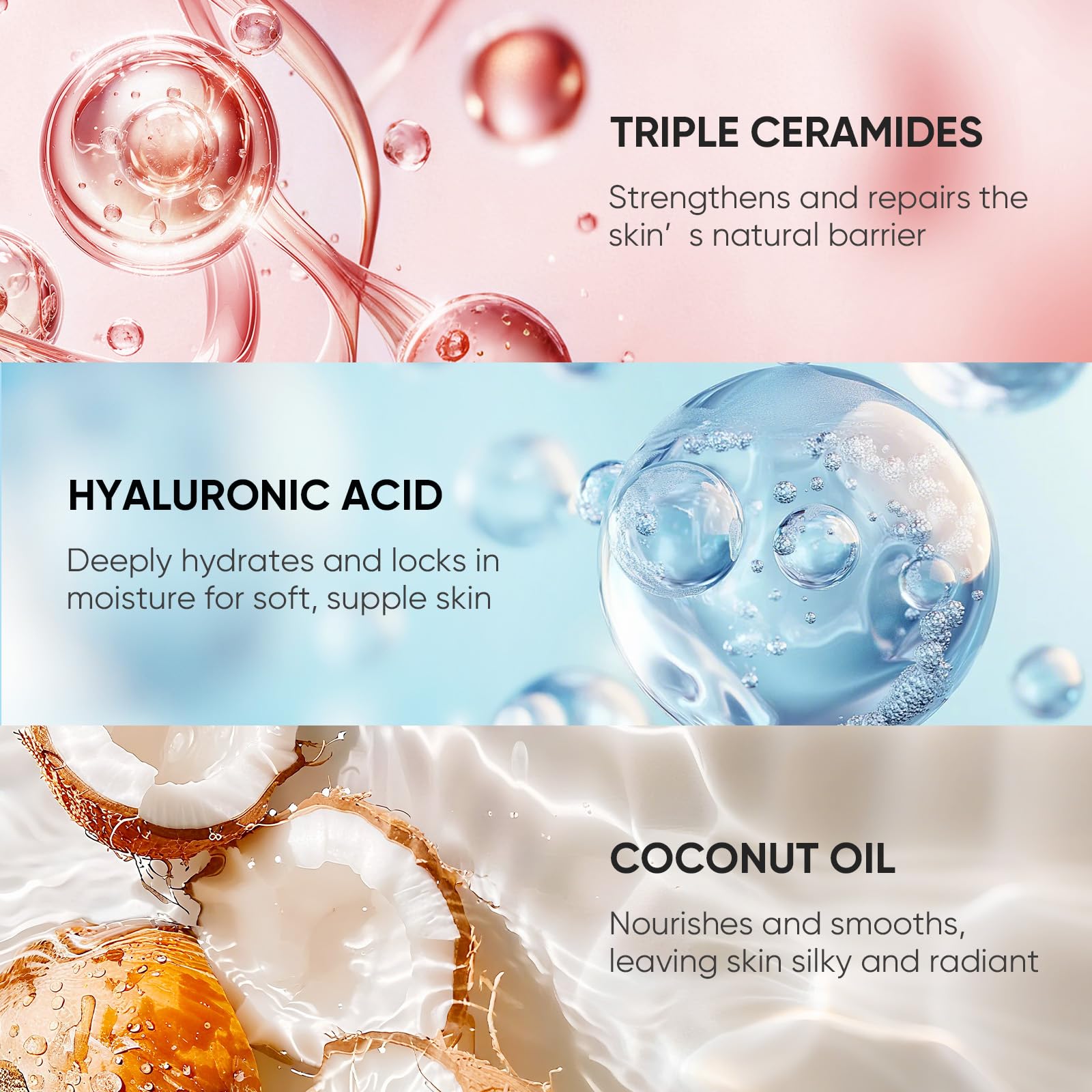 Easyes Rose Elixir coconut oil droplets suggest rich moisturization.
