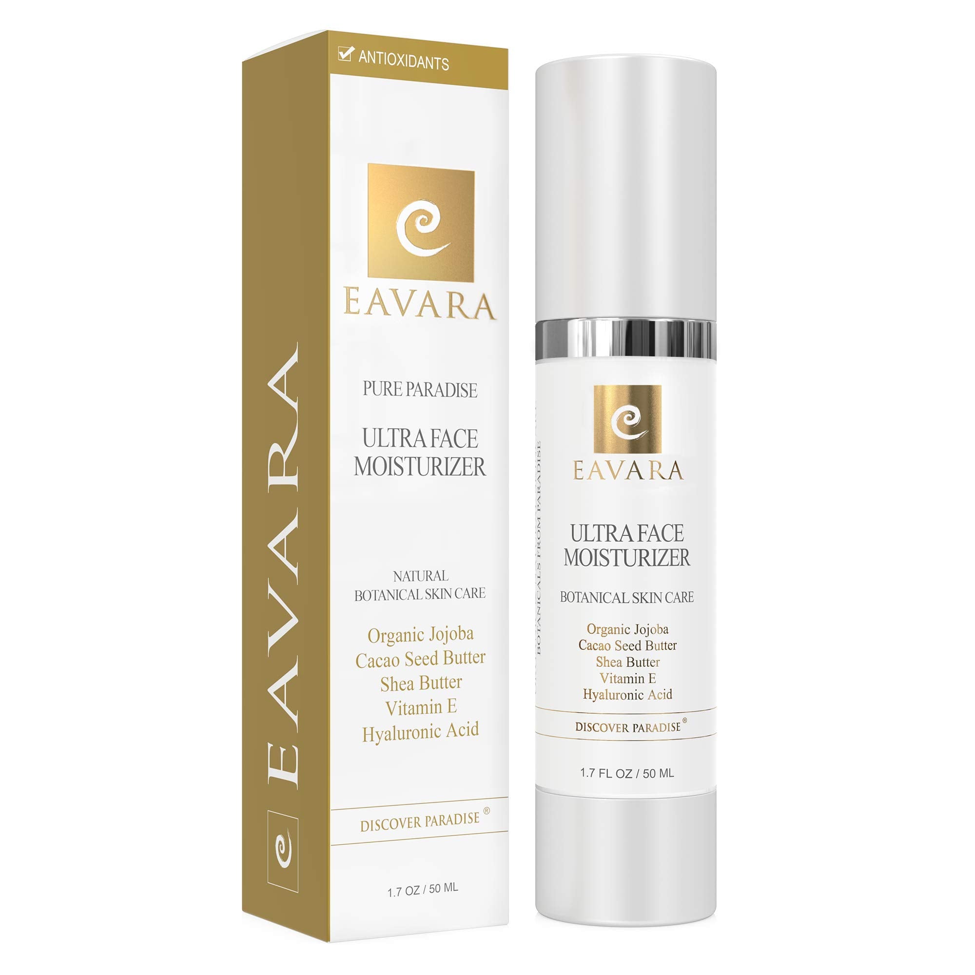 Eavara face moisturizer jar close-up highlighting rich hydration for smooth skin