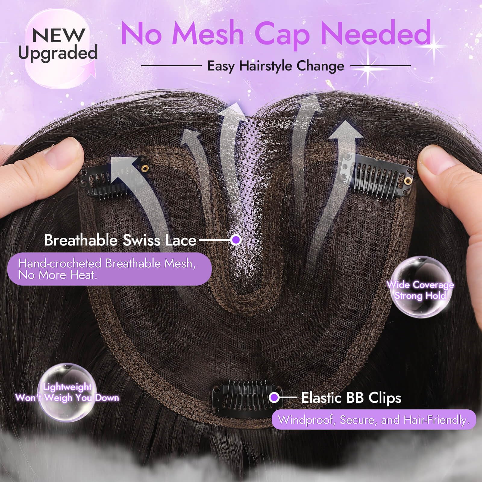 Eawwii soft black topper back-base closeup shows breathable, skin-friendly foundation.