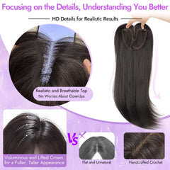 Eawwii soft black topper clip-in clips demonstrate secure, glue-free wear.