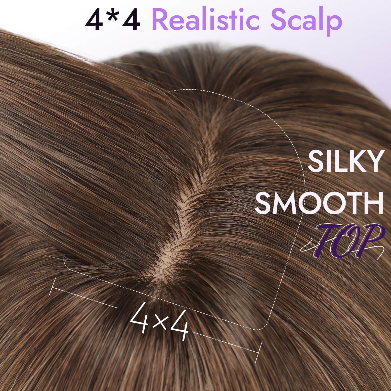 Eawwii wig with face-framing layers reveals soft, natural color and volume.