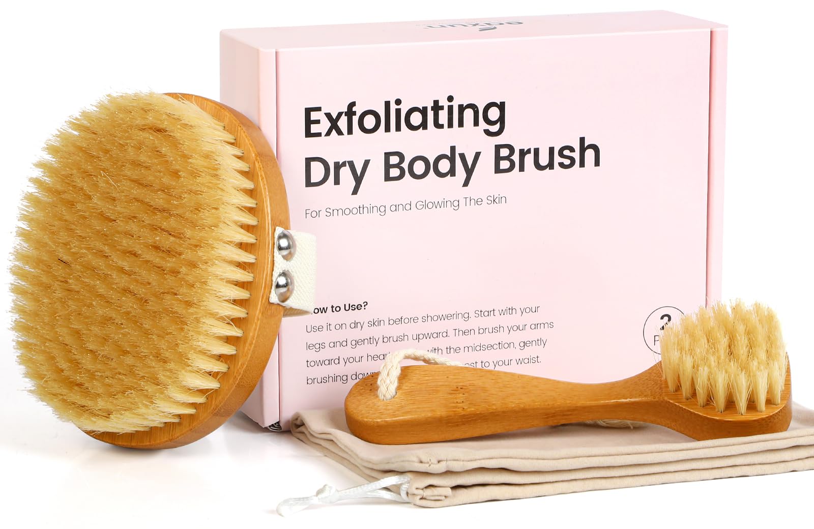 eaxun Bamboo Dry Brushing Body Brush Set for full-body exfoliation and smoother skin