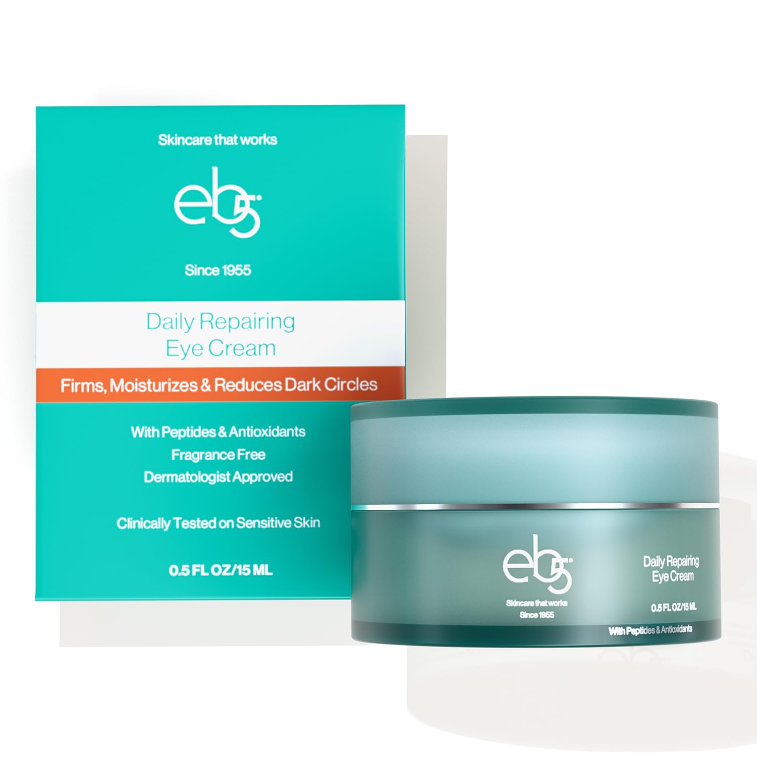 eb5 Daily Repair Eye Treatment bottle pump shown for easy application and care.