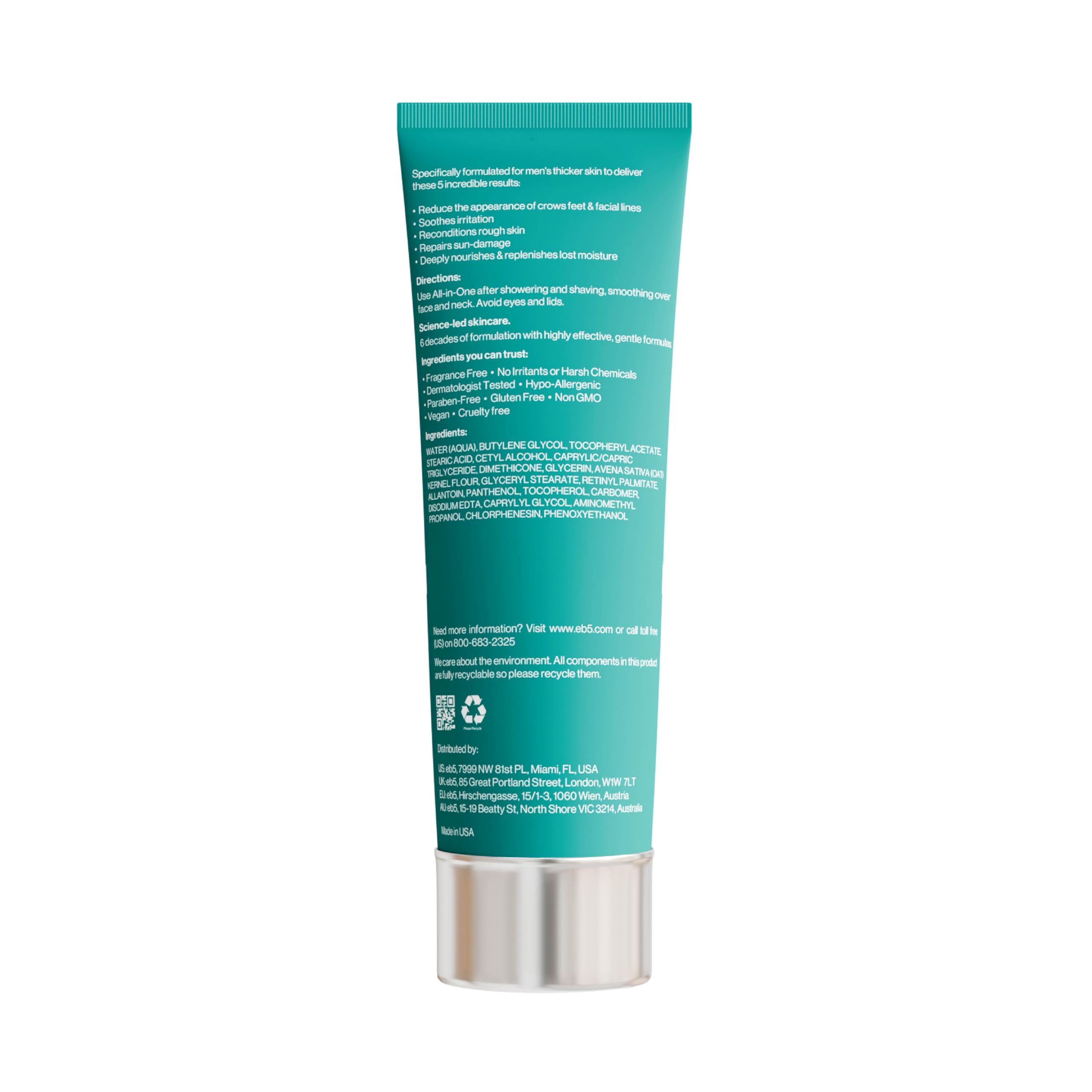 eb5 Men's Face Cream tube-cap close-up showing secure seal for travel
