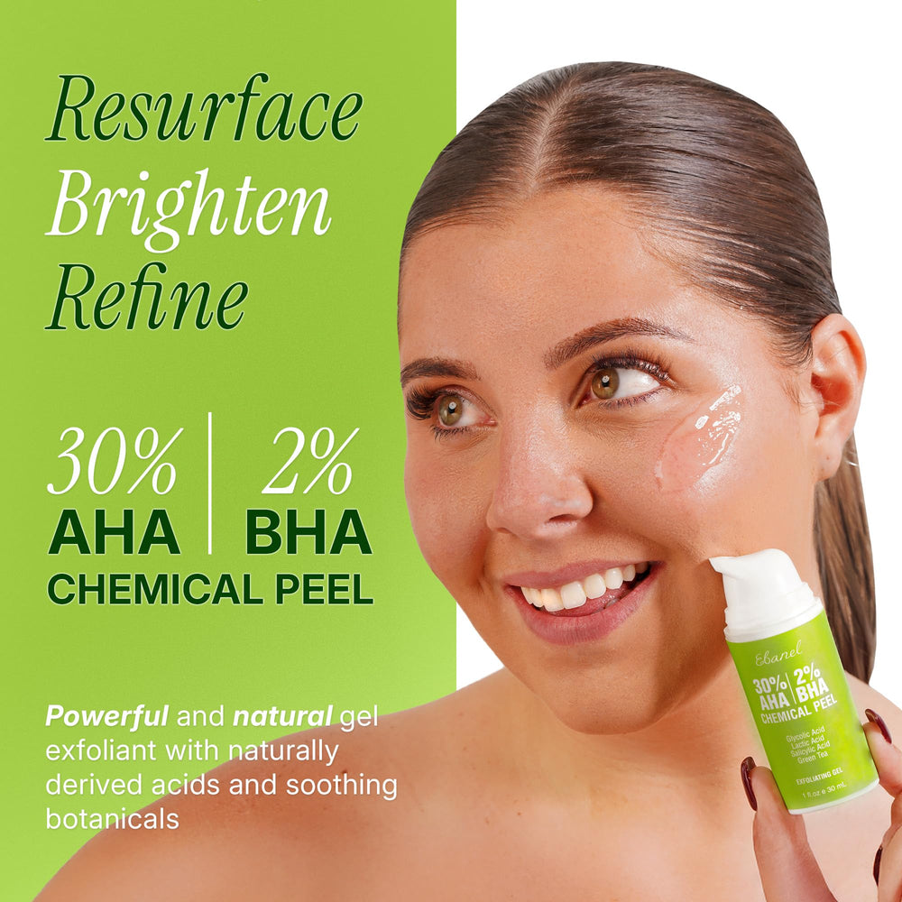 Ebanel AHA-BHA exfoliator close-up showing creamy gel texture for renewal