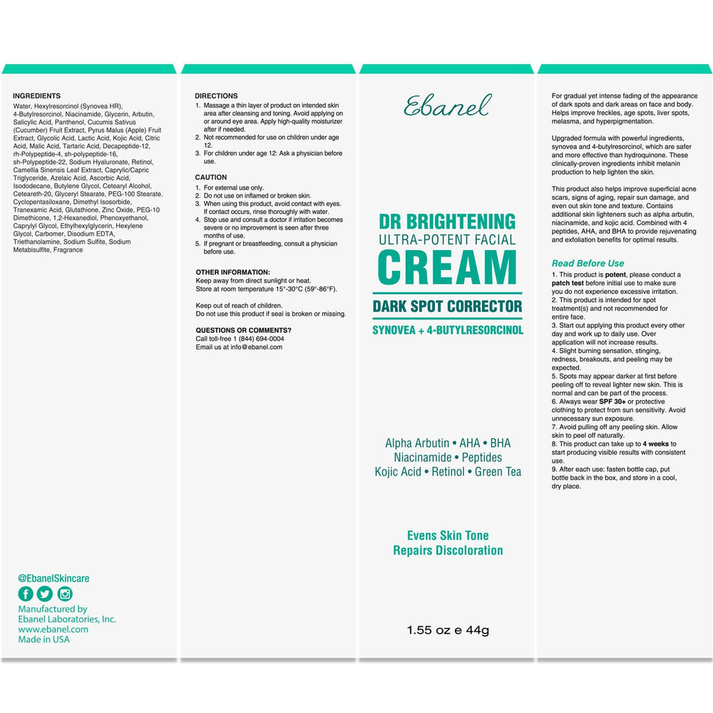 Ebanel alpha arbutin niacinamide formula box emphasizes radiant skin