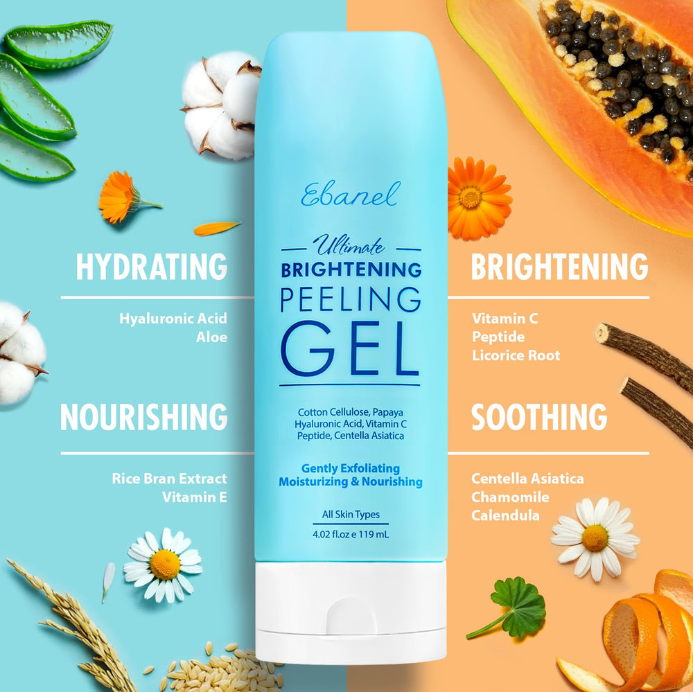 Ebanel Brightening Peeling Gel with rice bran micro-texture cleanses pores for a clearer look.