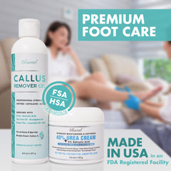 Ebanel callus remover gel applied to the feet to soften rough patches