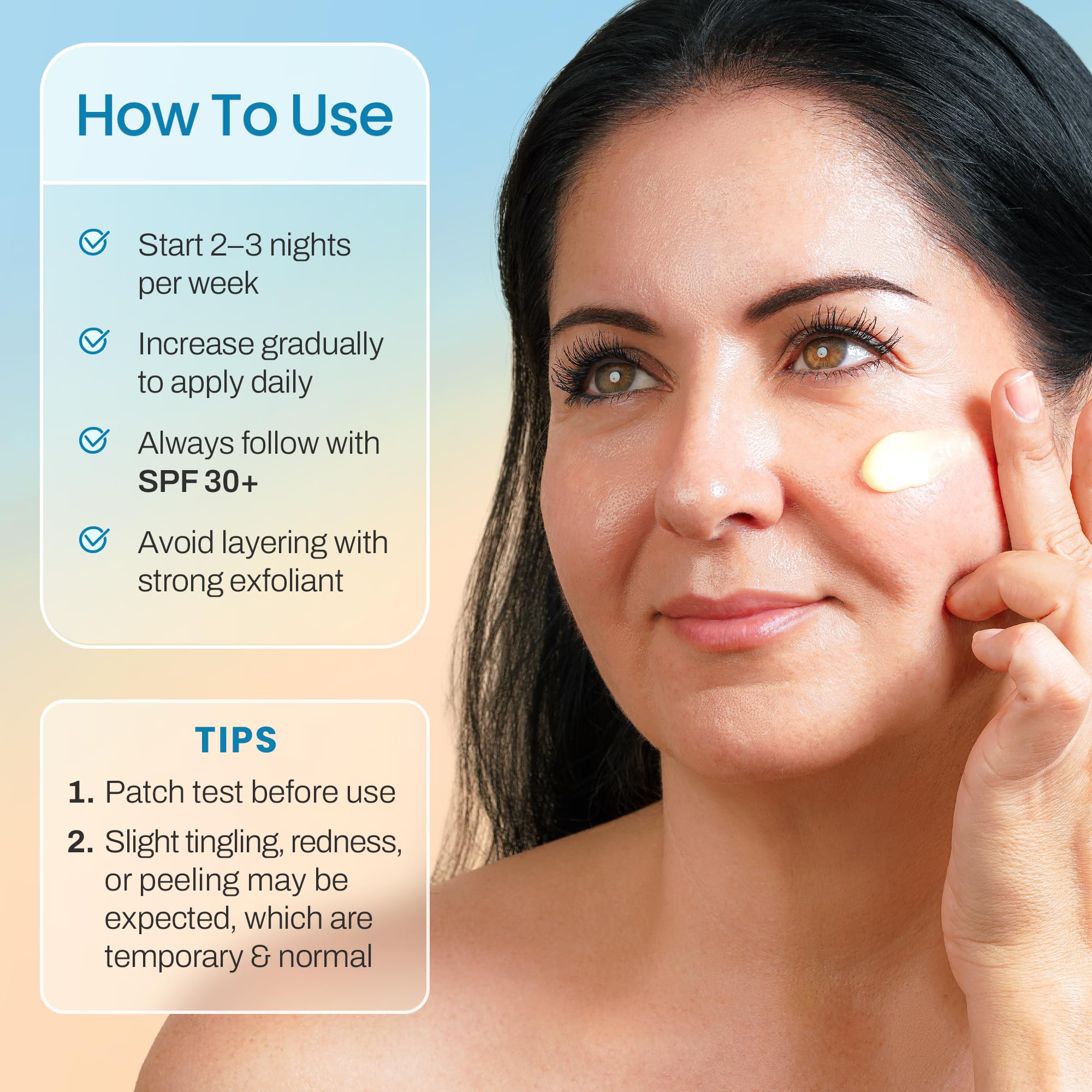 Ebanel fragrance-free, dermatologist-tested claim on packaging and safety notes.