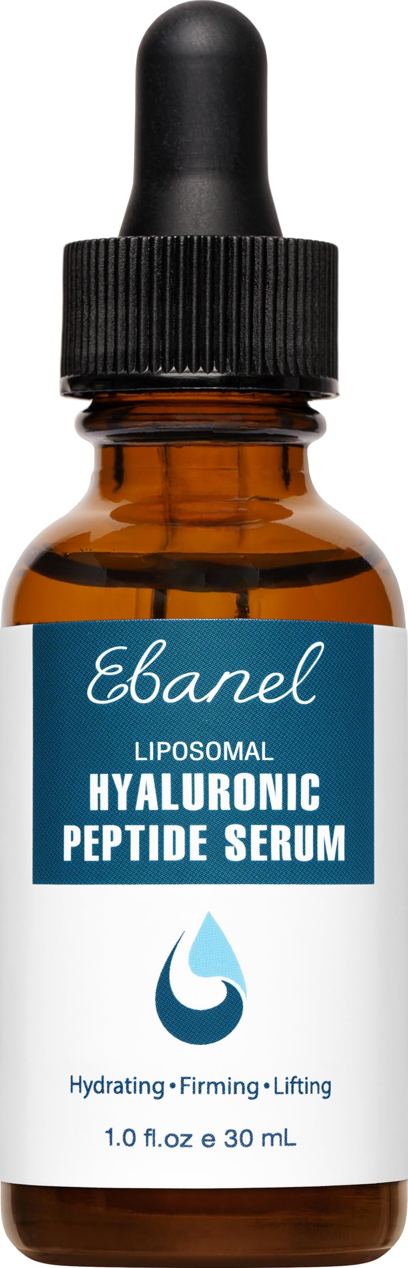 Ebanel Hyaluronic Acid Serum bottle pour showing hydration potential for daily care