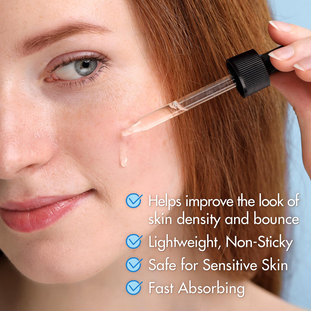 Vial of Ebanel Hyaluronic Acid Serum ingredients highlighting vitamins and extracts
