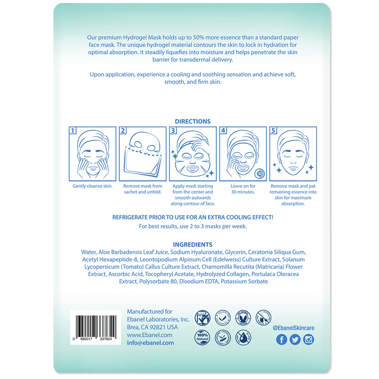 Ebanel hydrogel collagen mask gift-ready packaging, ideal for self-care.